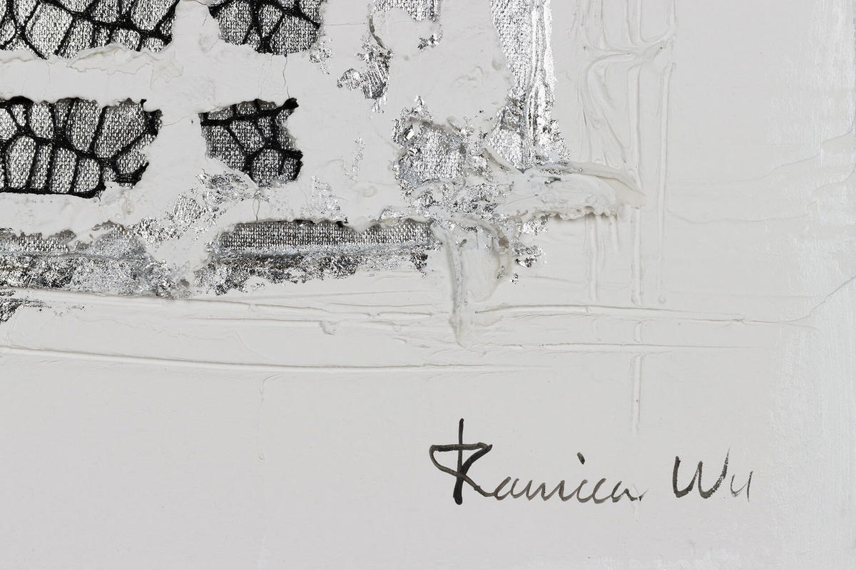 ACRYLBILD HANDGEMALT 60/90 cm - Silberfarben/Weiß, Holz/Textil (1.4/90cm) - KUNSTLOFT