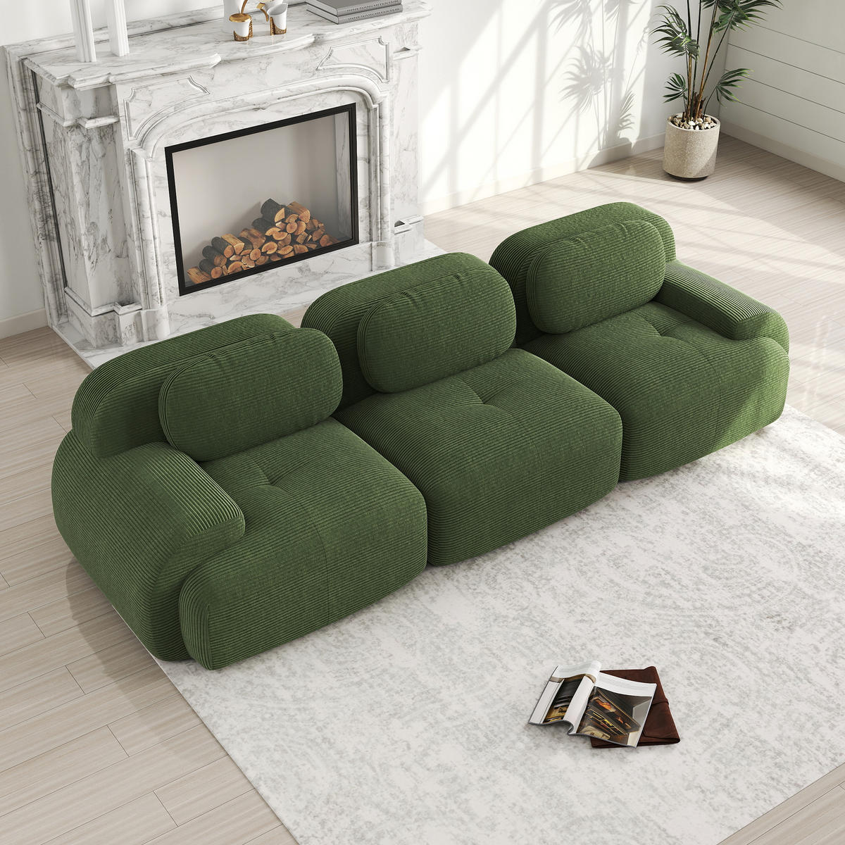 SOFA 3-Sitzer Modulares aus Cord 298x103x75 cm mit ergonomischem Aufbau, grün - Grün, Textil (103/75/298cm) - Luhomfu