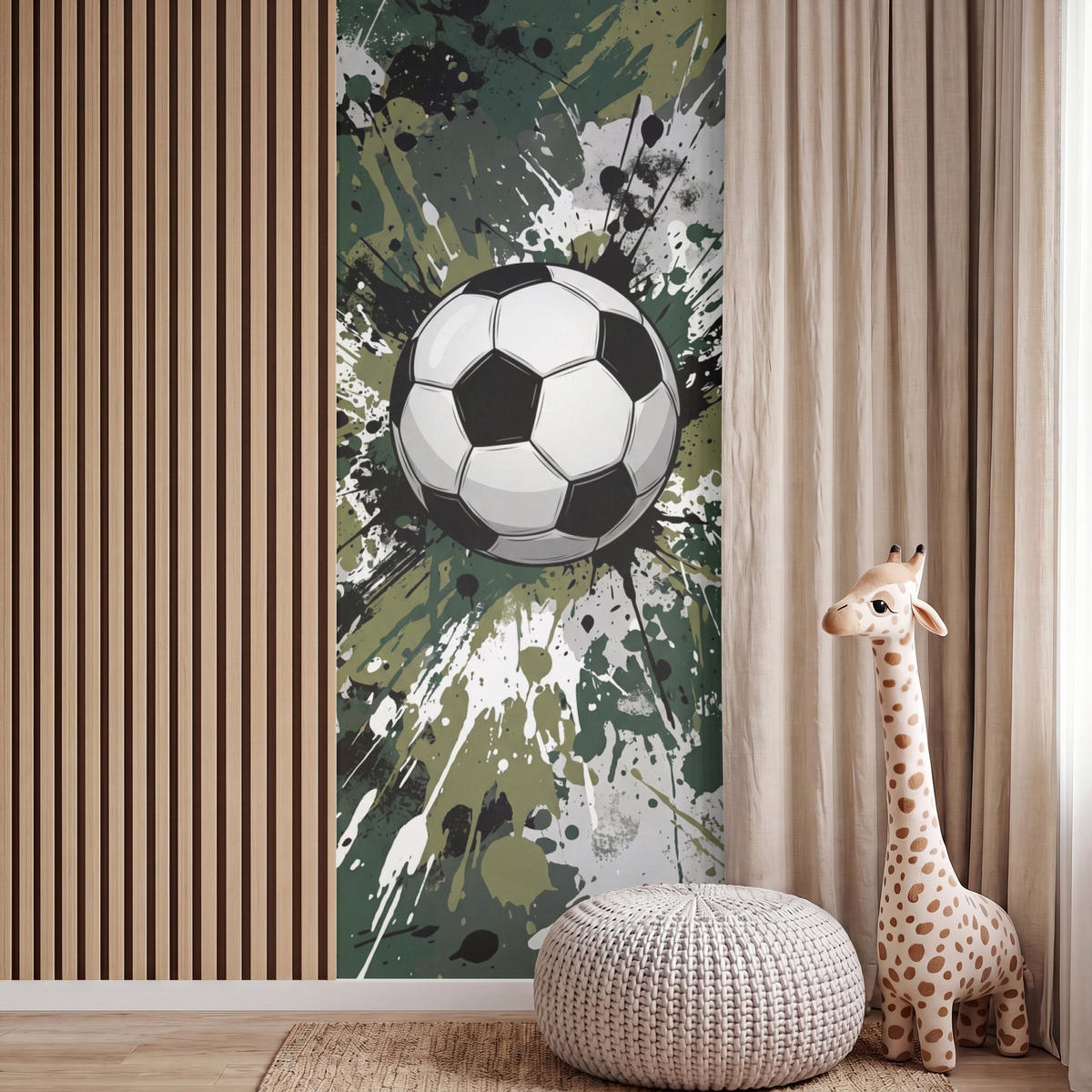 KINDERTAPETE - Fußball - Farbe - Spritzer - Grün - 100x280 cm - Dunkelgrün, Papier (100/280cm) - OnlyWow