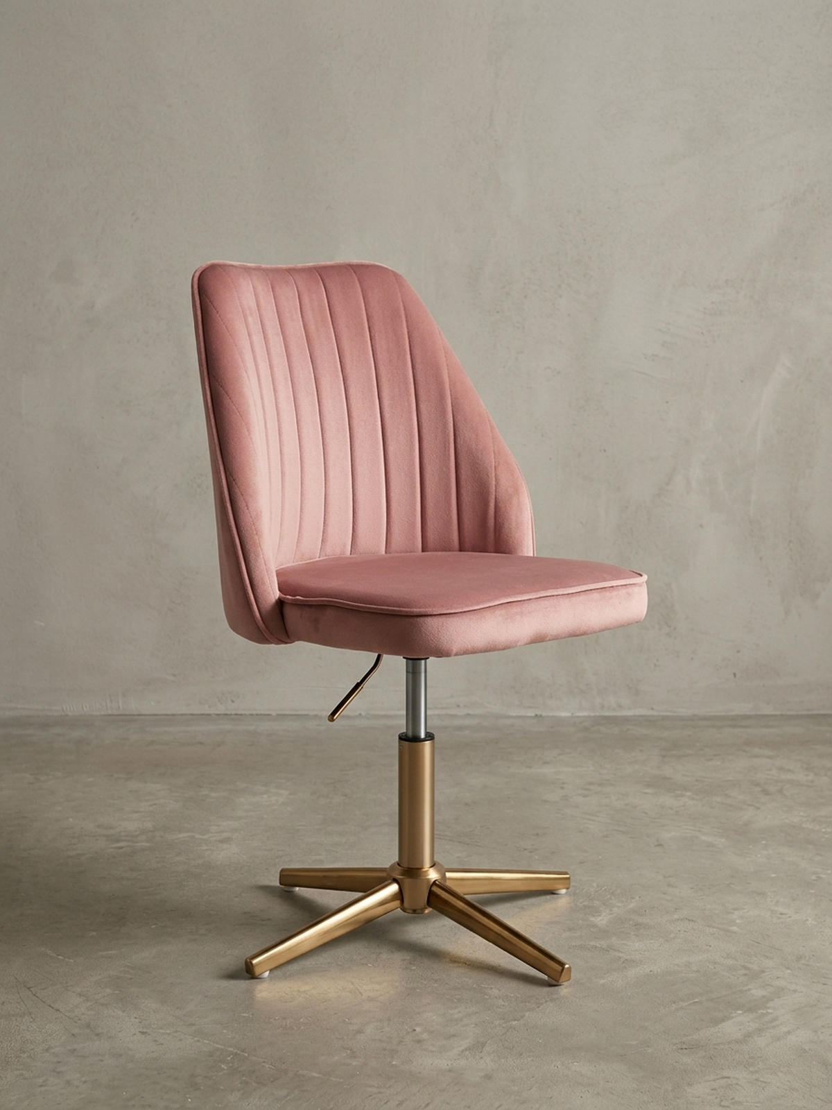 DREHSTUHL Samt mit Höhenverstellung, Eisenfuß und 360° Drehfunktion TANARO, Rosa - Pink/Goldfarben, Textil/Metall (60/100/60cm) - KADIMA DESIGN