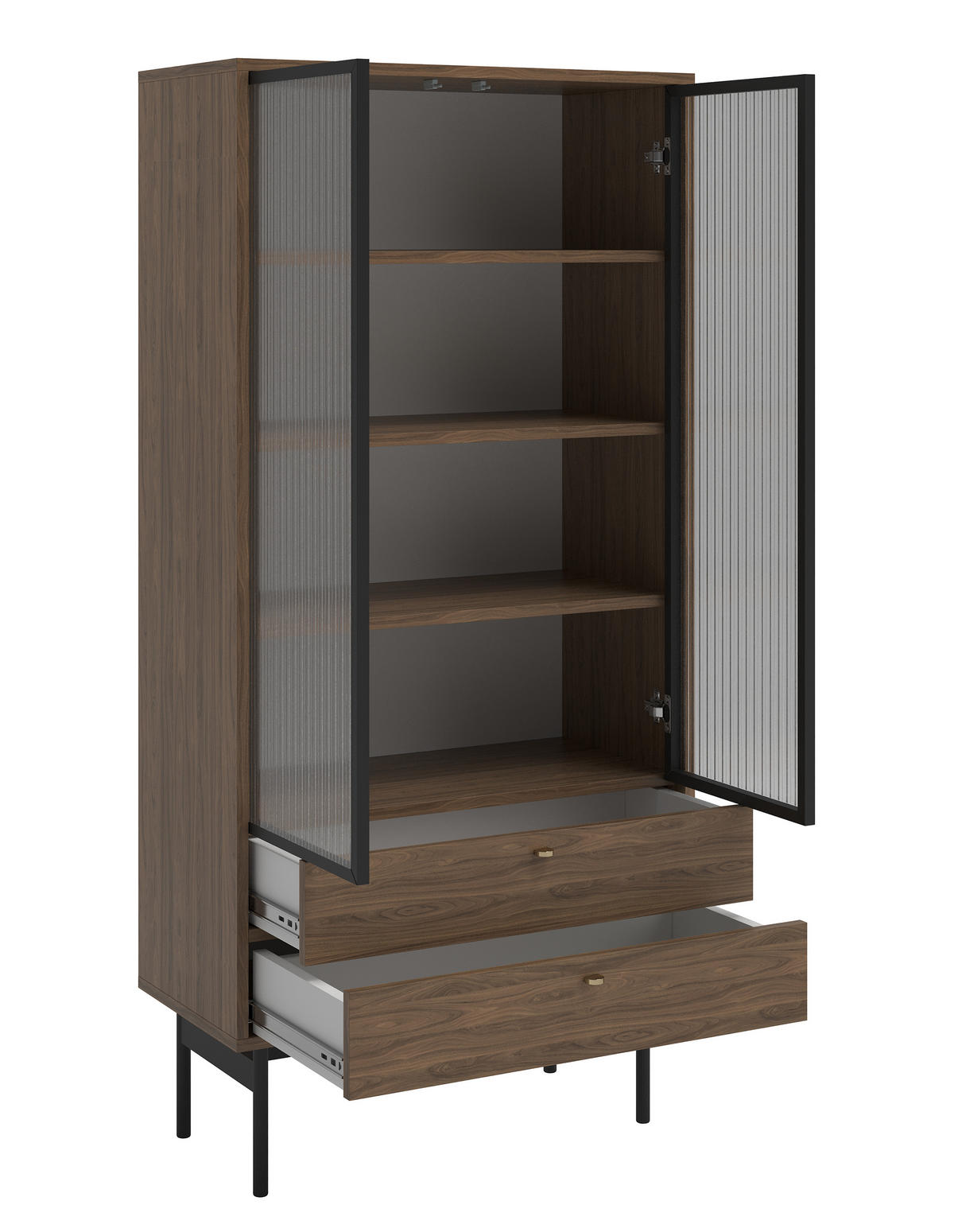VITRINE Olar Holzoptik Carini Nussbaum 85 cm - Goldfarben/Schwarz, Holzwerkstoff/Metall (85/179/41cm) - Selsey