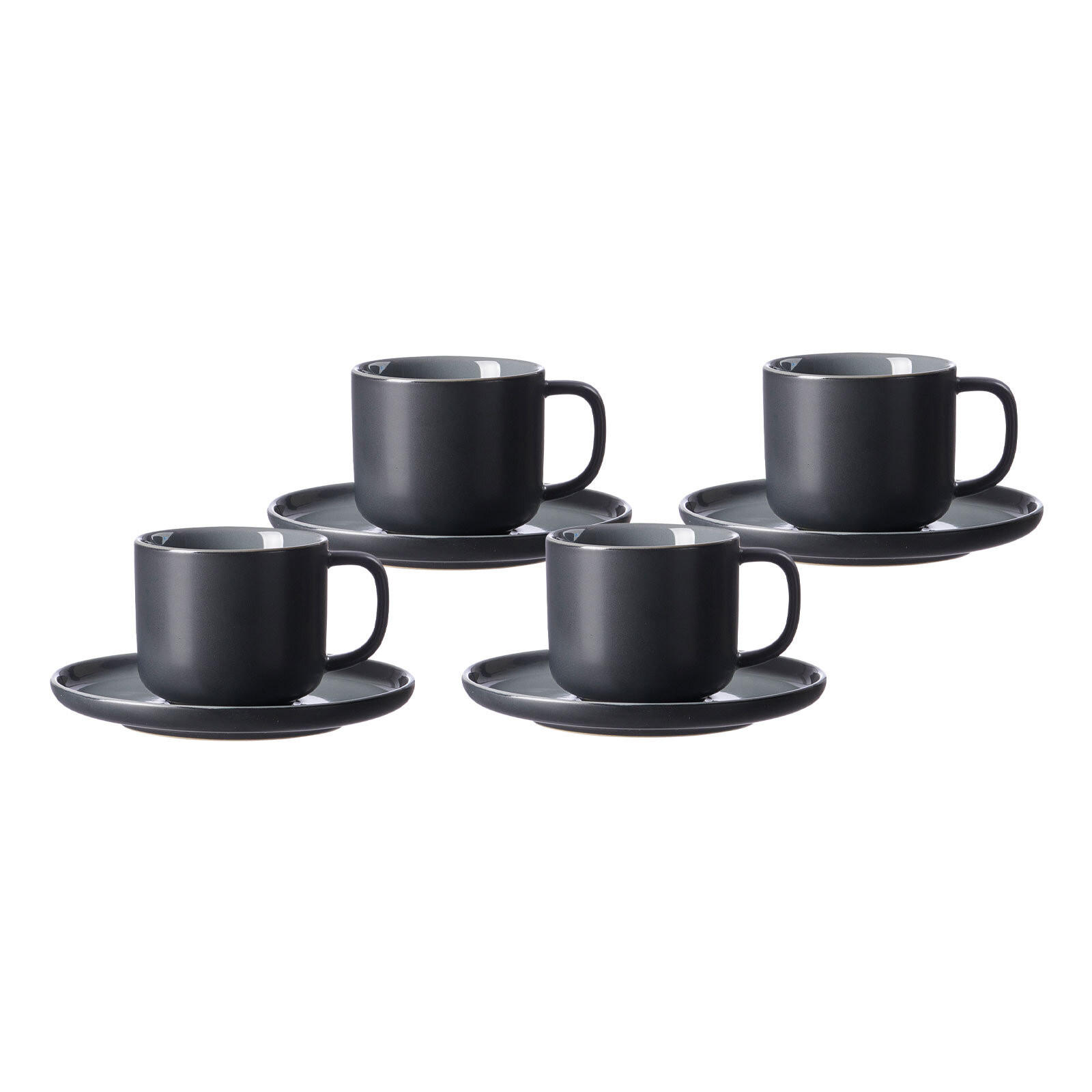 KAFFEETASSEN MIT UNTERTASSEN Jasper Schwarz 240 ml 4er Set - Schwarz, Keramik (15/9/15cm) - Ritzenhoff Breker