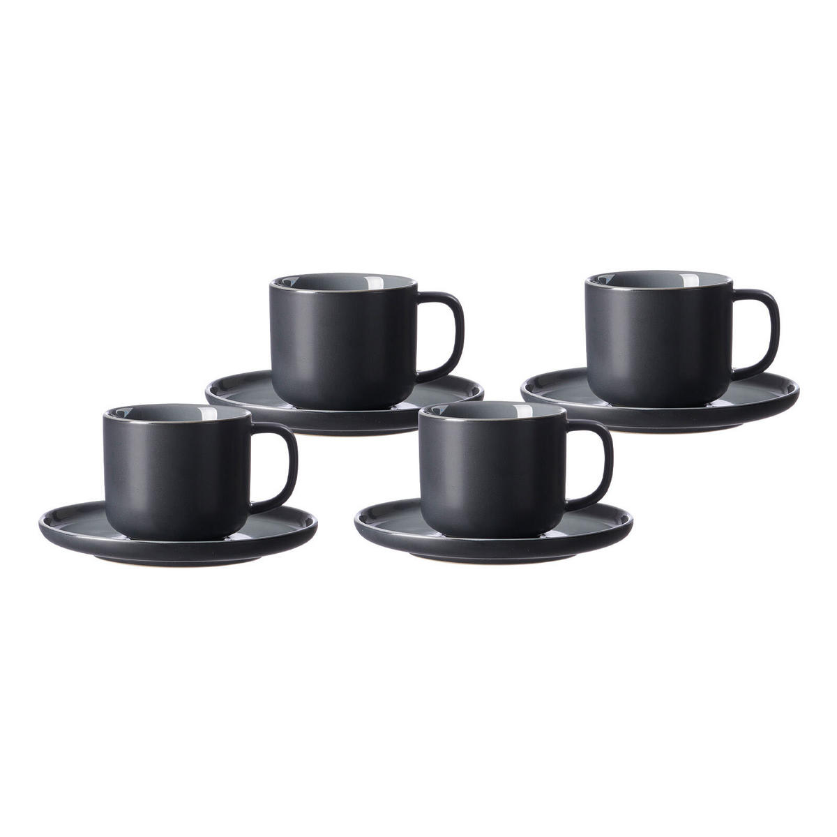 KAFFEETASSEN MIT UNTERTASSEN Jasper Schwarz 240 ml 4er Set - Schwarz, Keramik (15/9/15cm) - Ritzenhoff Breker