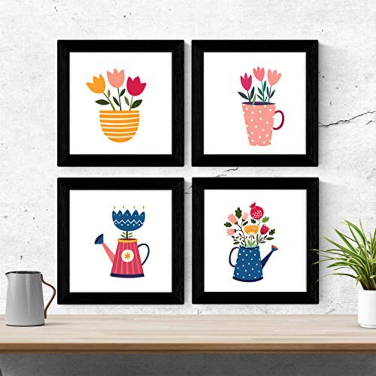 POSTER Set mit 4 blinkenden Blumensträuße 20x20cm Rahmenlos - Klar, Papier (20/3cm) - Nacnic