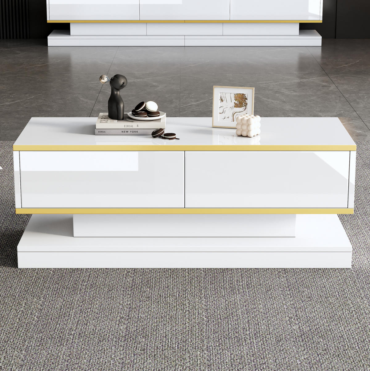 WOHNZIMMER-SET TV-Schrank & Couchtisch Weiß Gold 2-tlg. - Weiß, Holzwerkstoff (40/40/200.1cm) - Beauniv