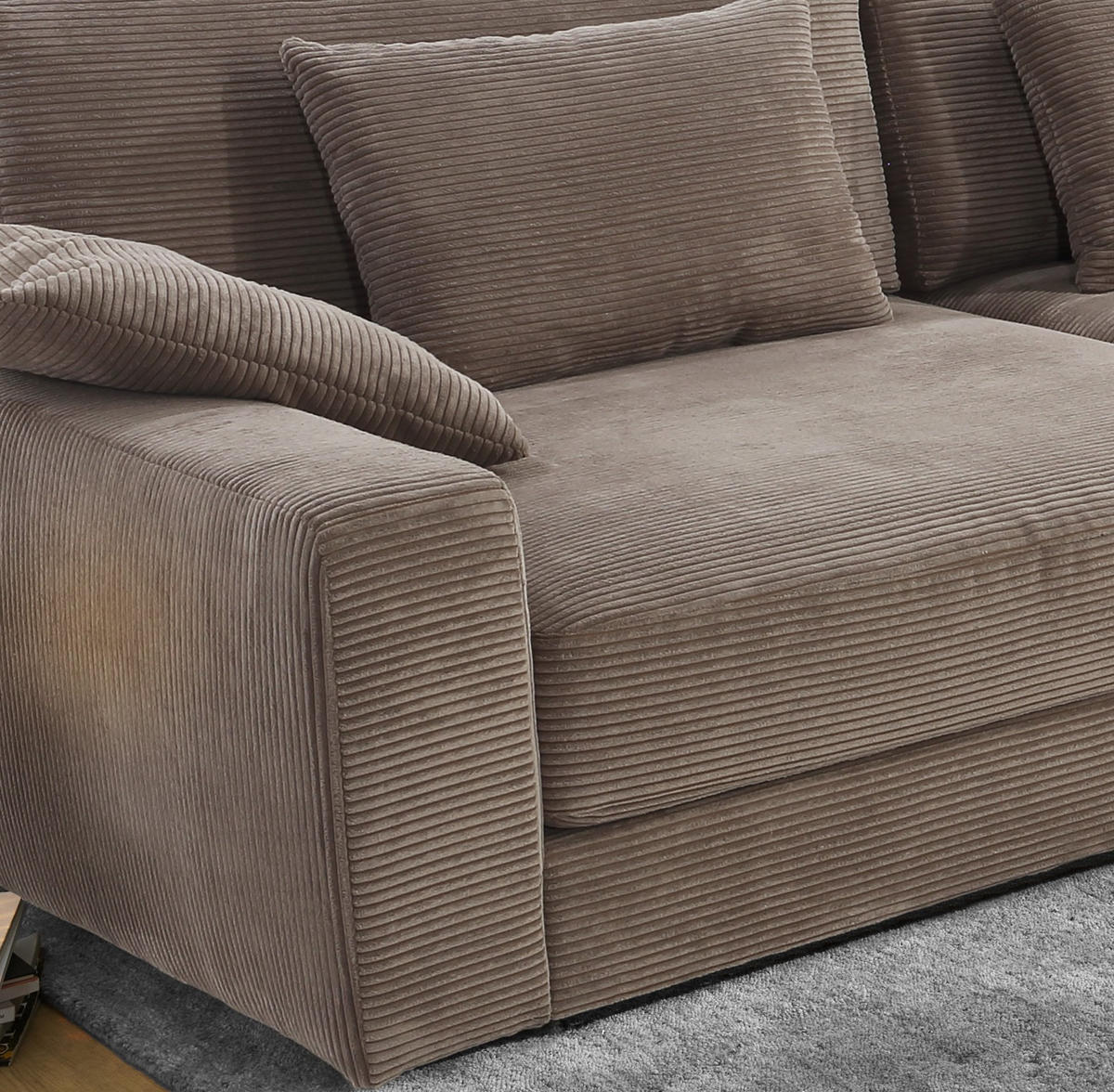BIG-SOFA mit Federkern B290/T135/H90 cm extratief, Liegefläche 122x240 cm, Cord Braun Taupe / 15252 - Taupe/Schwarz, Kunststoff/Textil (290/90/135cm) - luma-home