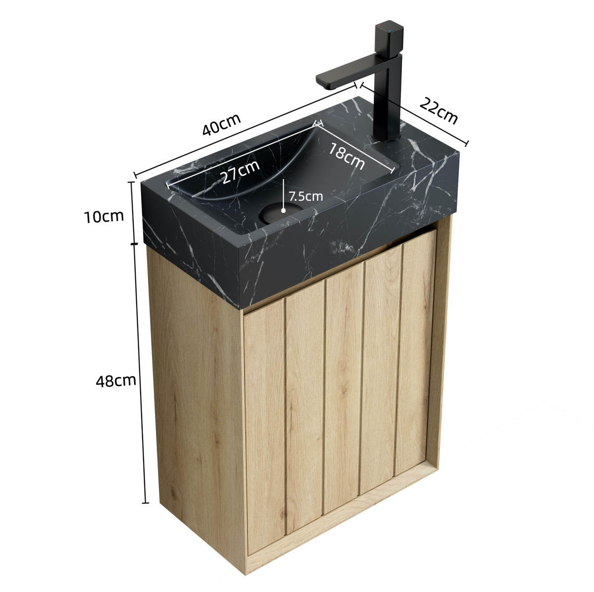 WASCHTISCHKOMBI 40 cm Schwarz/Weiß Eiche aus Marmor mit vormontiertem Unterschrank - Eichefarben, Stein (40/58/22cm) - OKMYHOME