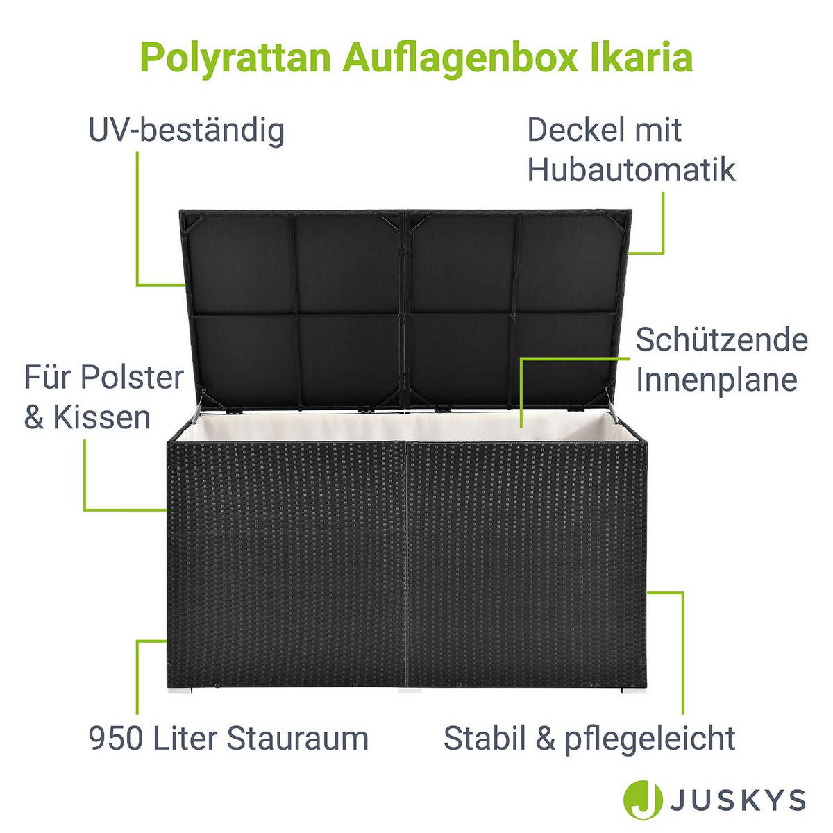 AUFLAGENBOX Ikaria schwarz - Schwarz, Kunststoff (145/80/83cm) - Juskys