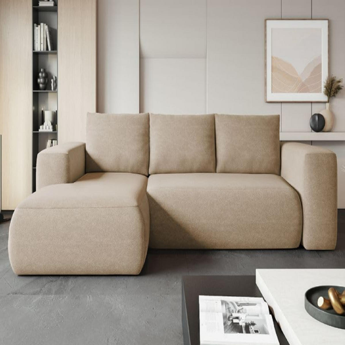 ECKSOFA LAMBI, Beige - Castel 15 - Kaschmir/Beige, Textil (114/266cm) - Moderno Meble