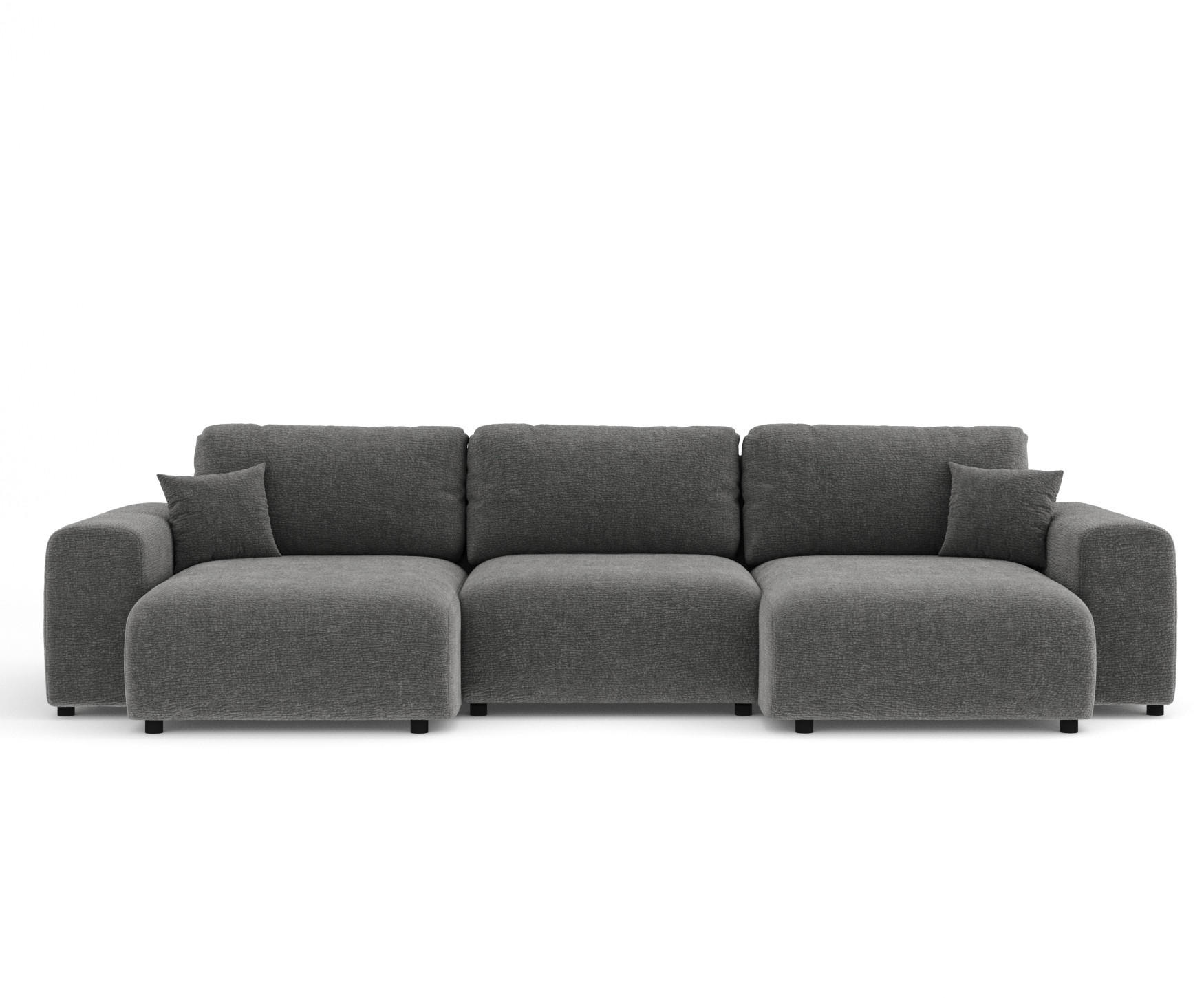 PANORAMASOFA Zanzibar Grau Chenille - Schwarz/Grau, Holz/Holzwerkstoff (325/79/144cm) - Maison de Reve