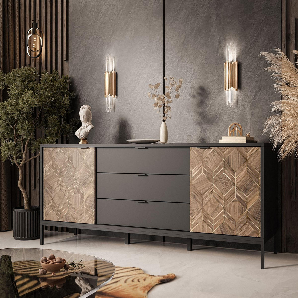 KOMMODE LIAM - Schwarz, Holzwerkstoff (185/83/50cm) - Lookway