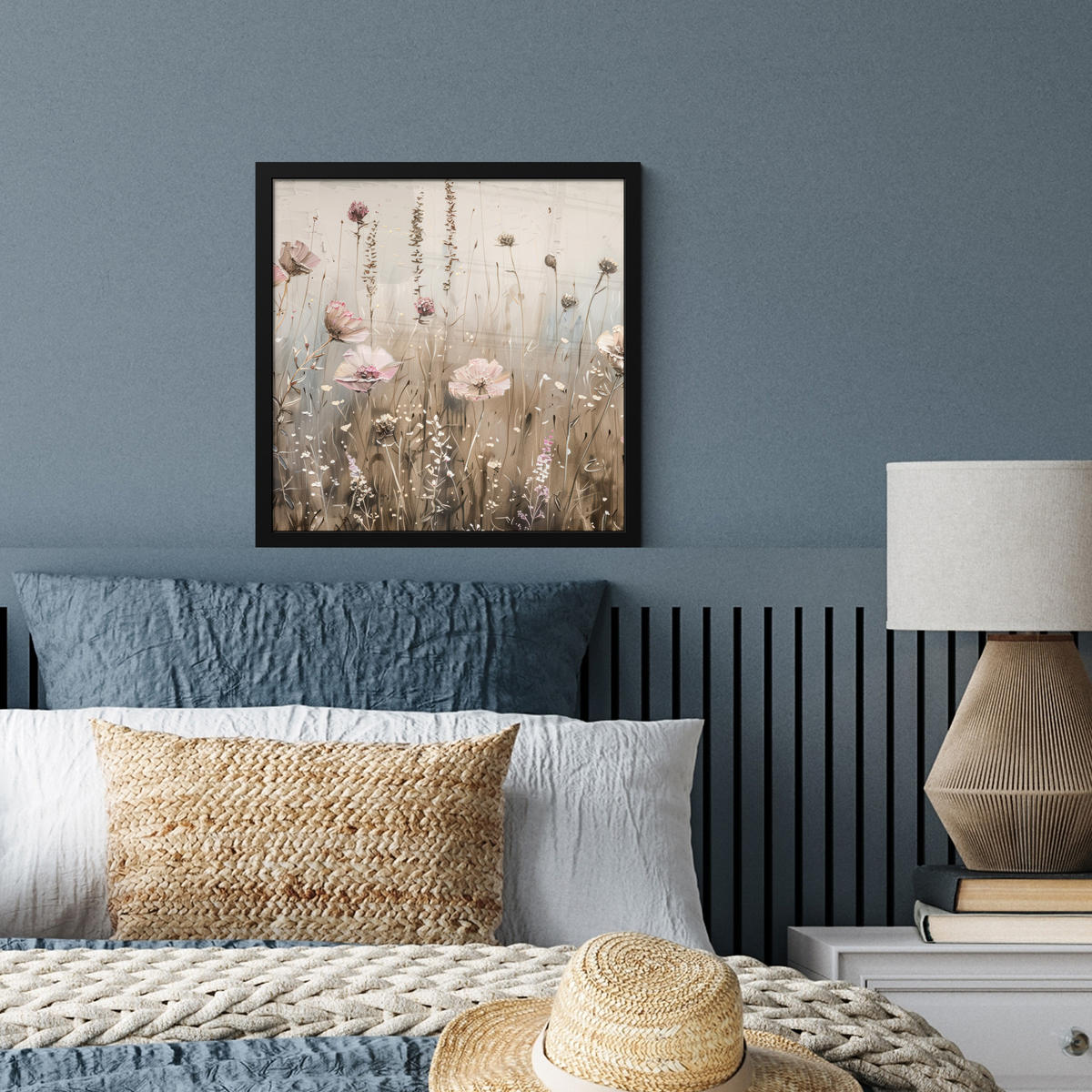 POSTER MIT RAHMEN Blumen - Rosa - Modern - Beige 40x40 cm - Beige, Papier (40/40cm) - MuchoWow