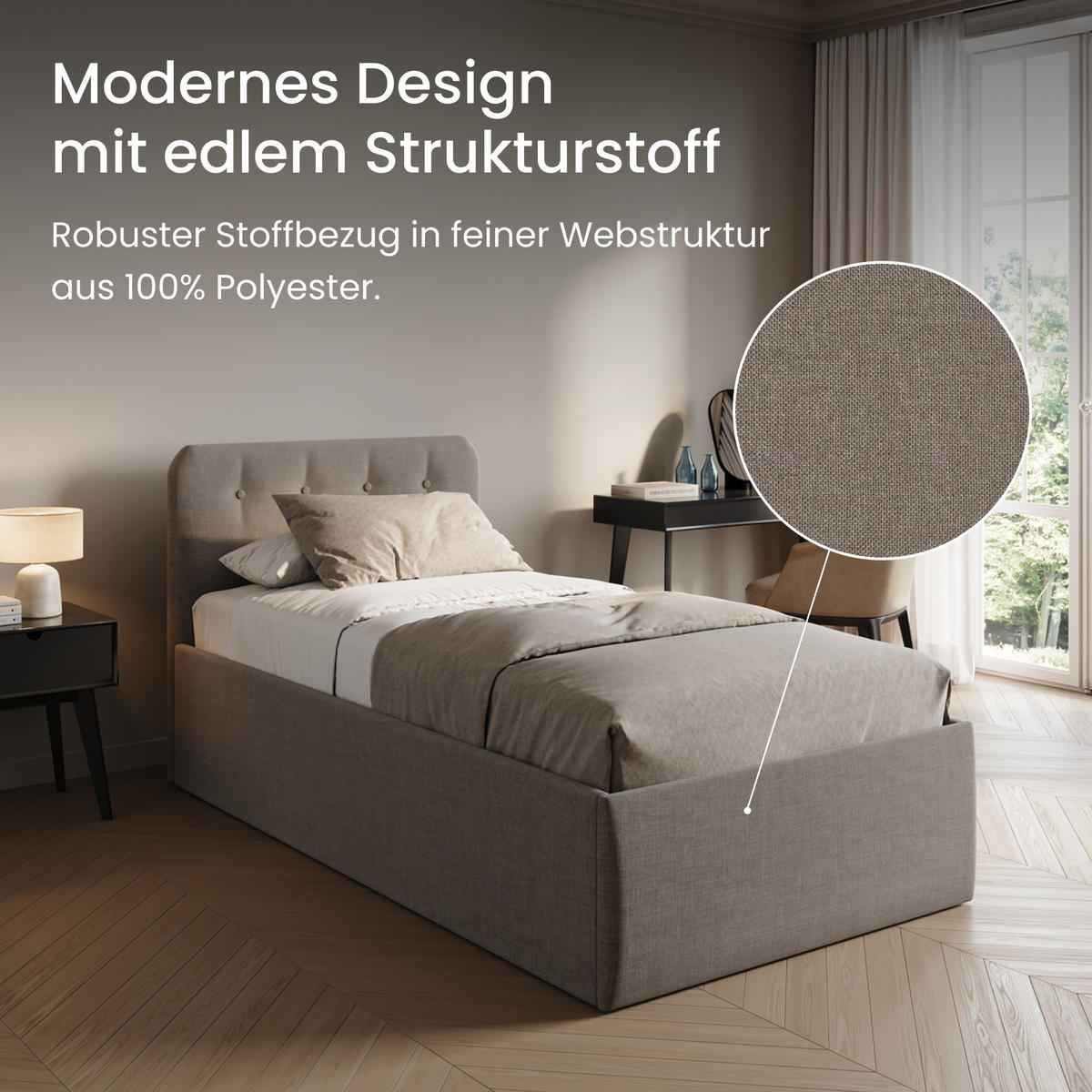 POLSTERBETT mit verstellbarem Lattenrost & Bettkasten, 100 x 200 cm in Beige - Beige, Holzwerkstoff (100/200cm) - Home Collective