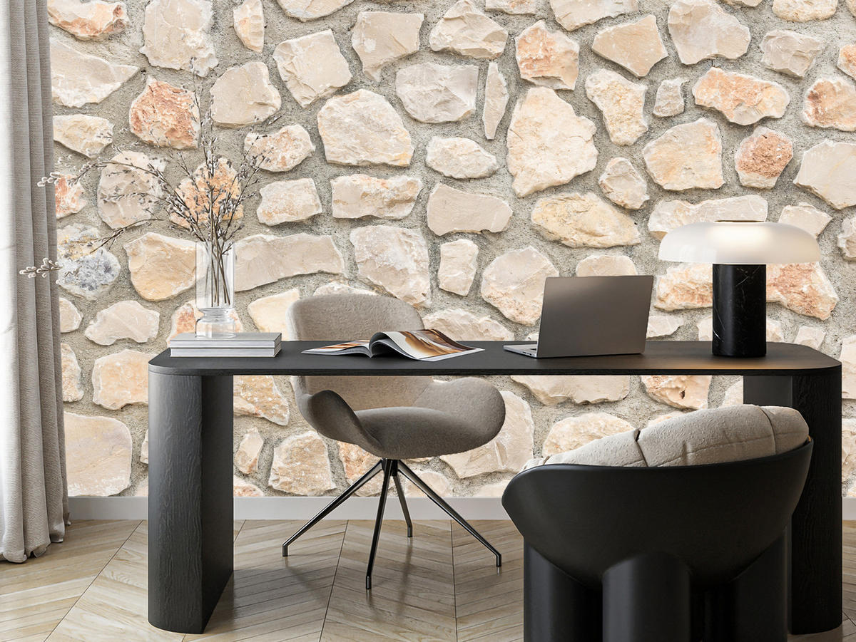 FOTOTAPETE für Wohnzimmer Steinmauer Ziegel Wand Industrial Textur 350x256 - Weiß/Grau, Papier (350/256cm) - Muralo
