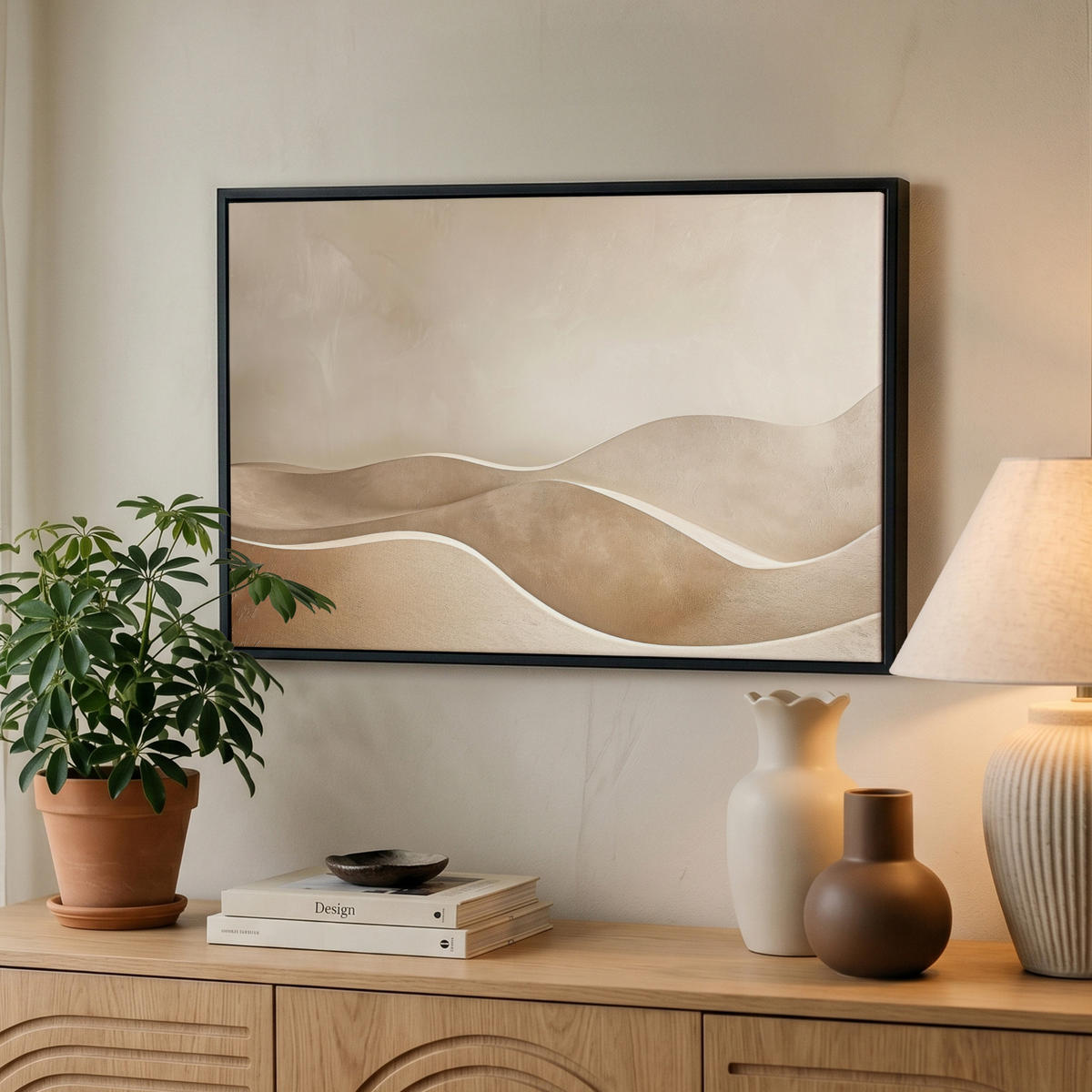 LEINWAND Bilder mit Rahmen - Beige - Natur - Abstrakt - Modern - 60x40 - Beige, Textil (60/40cm) - MuchoWow