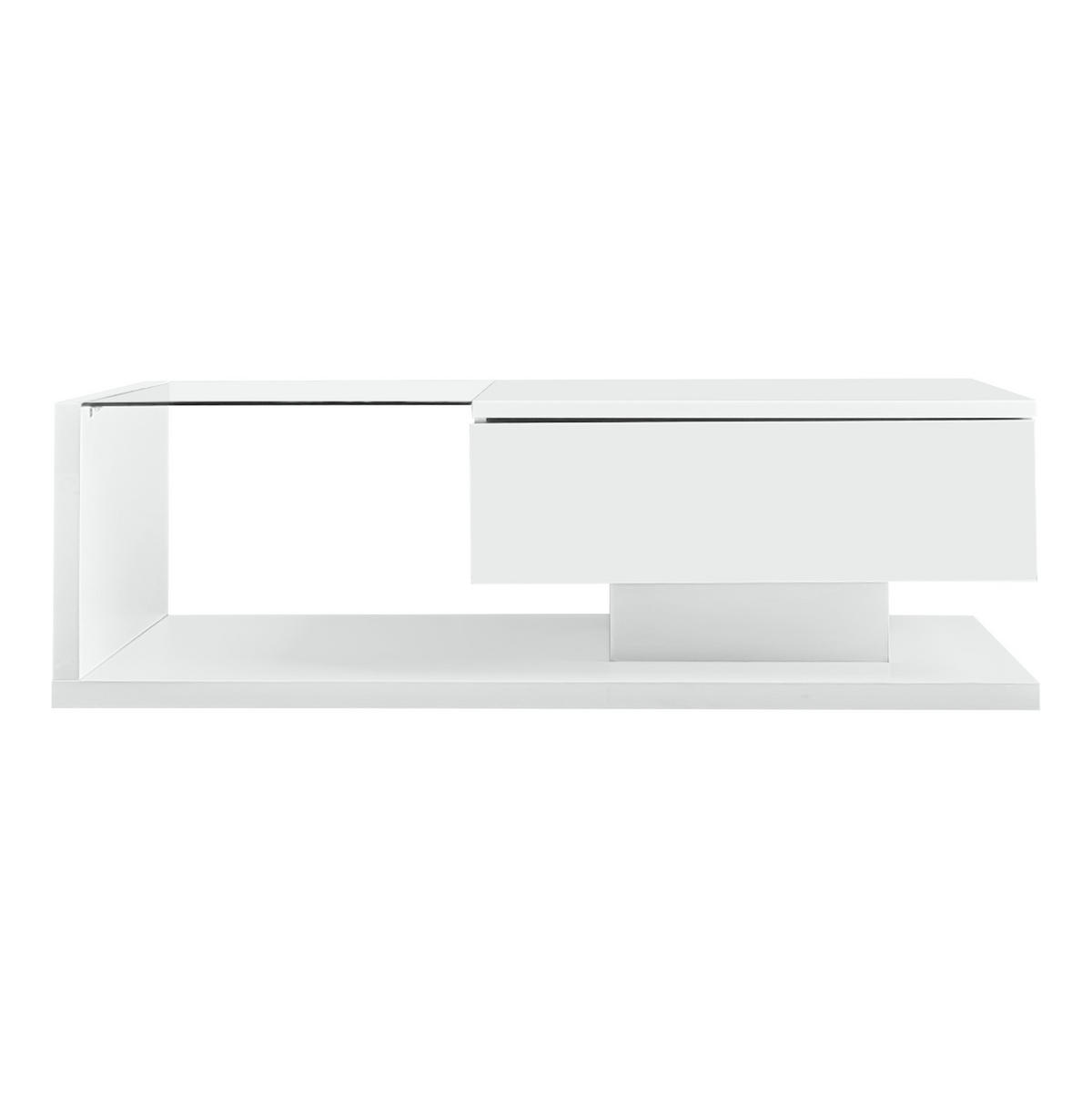 COUCHTISCH 105/55 cm in Hochglanz-Weiß mit Glasplatte und LED-Beleuchtung - Weiß, Holzwerkstoff (105/55/32.5cm) - Flora Grace