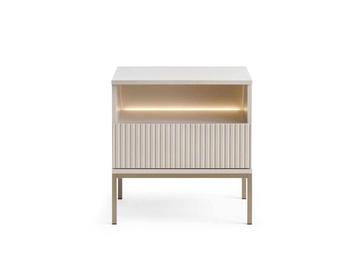 NACHTTISCH Sentino Kaschmir, mit Schublade und LED - Kaschmir, Holzwerkstoff/Metall (54/56/39cm) - Bettso