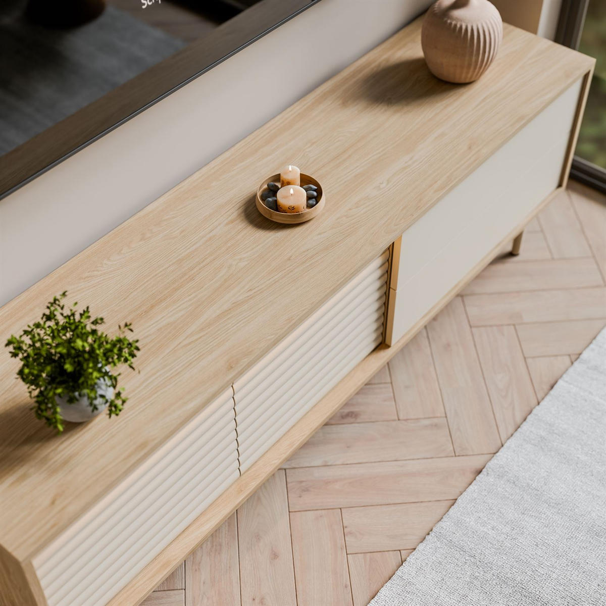 TV-SCHRANK FLORENCE mit LED-Beleuchtung - Kaschmir, Holzwerkstoff (160/53/40cm) - Lookway