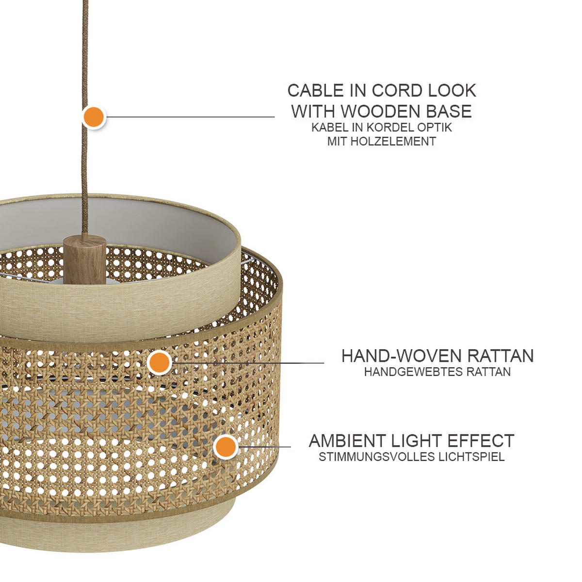 STROPNÍ SVÍTIDLO Morten Ratan/krém - krémová, přírodní materiály (45/45/31cm) - Vicco