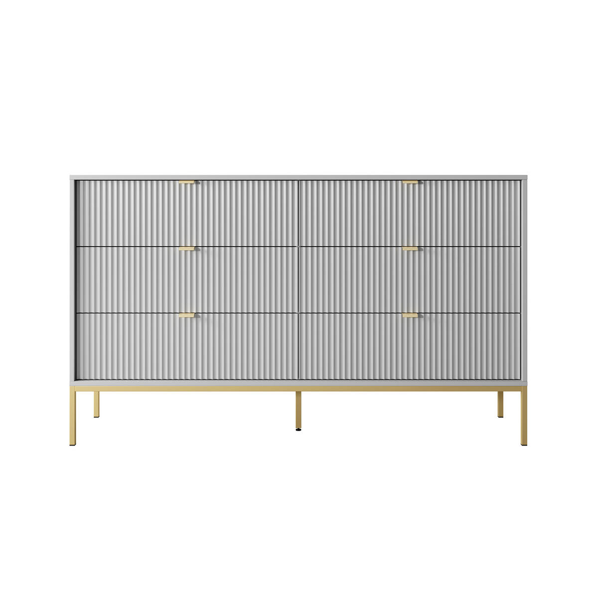 SIDEBOARD STELLARE 154/91/39 cm mit 6 Schubladen Grau - Goldfarben/Grau, Holzwerkstoff (154/91/39cm) - MASSENO