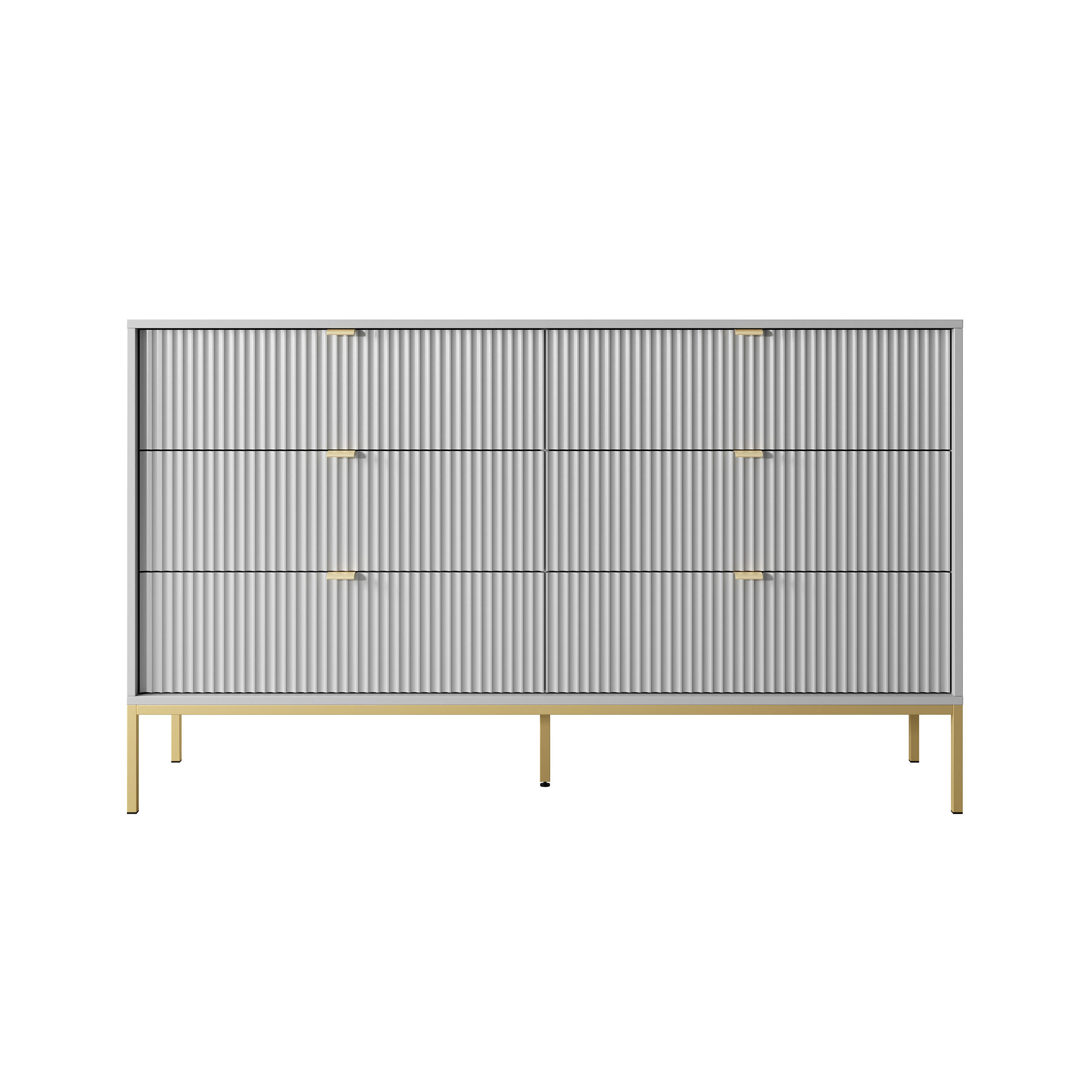 Thumbnail - Masseno Sideboard, Grau, Gold, Holzwerkstoff, 6 Schubladen, 154x91x39 cm, Wohnzimmer, Kommoden & Sideboards, Kommoden