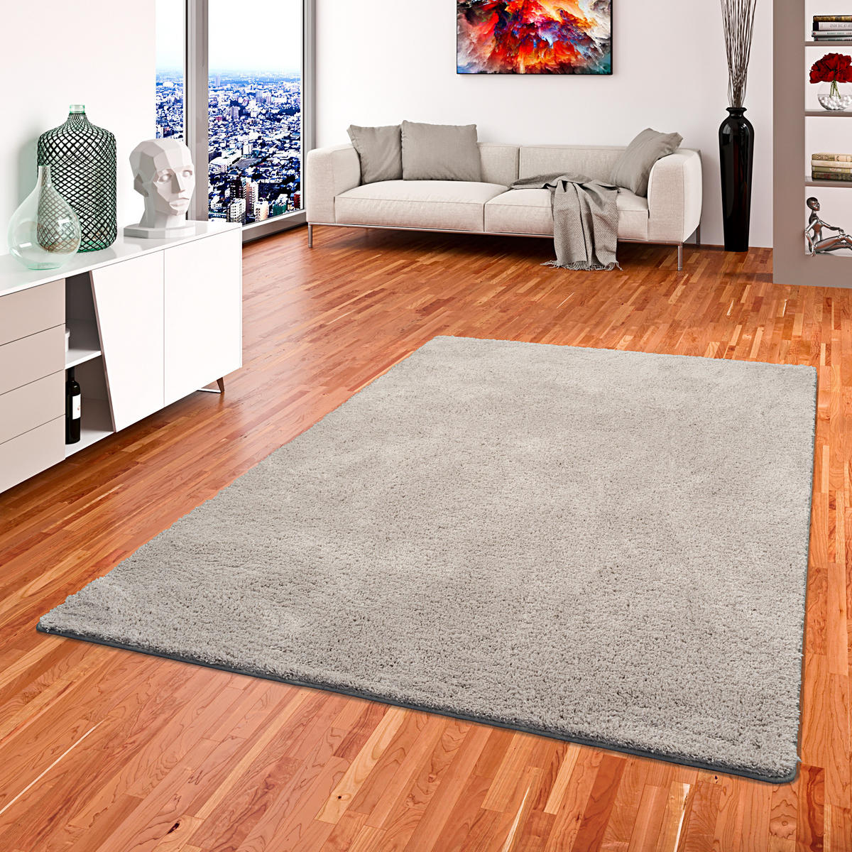 HOCHFLOR SHAGGY TEPPICH PALACE - Grau, Textil (133/133cm) - Snapstyle