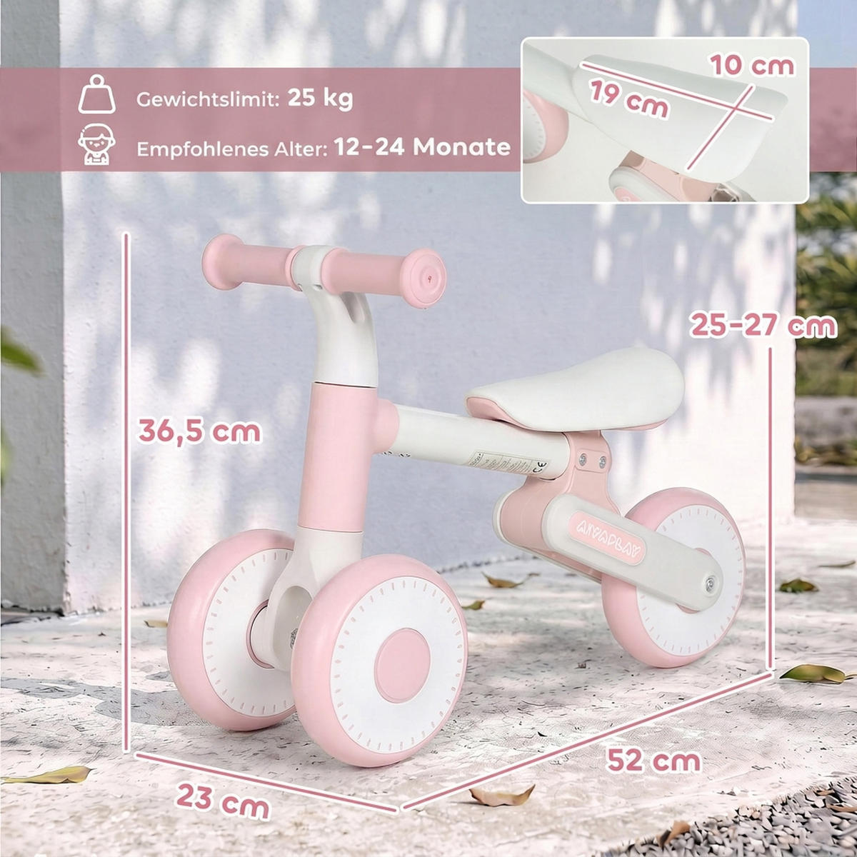 KINDER-LAUFRAD Stahl EVA Rosa - Rosa, Metall (52/23/36.5cm) - AIYAPLAY