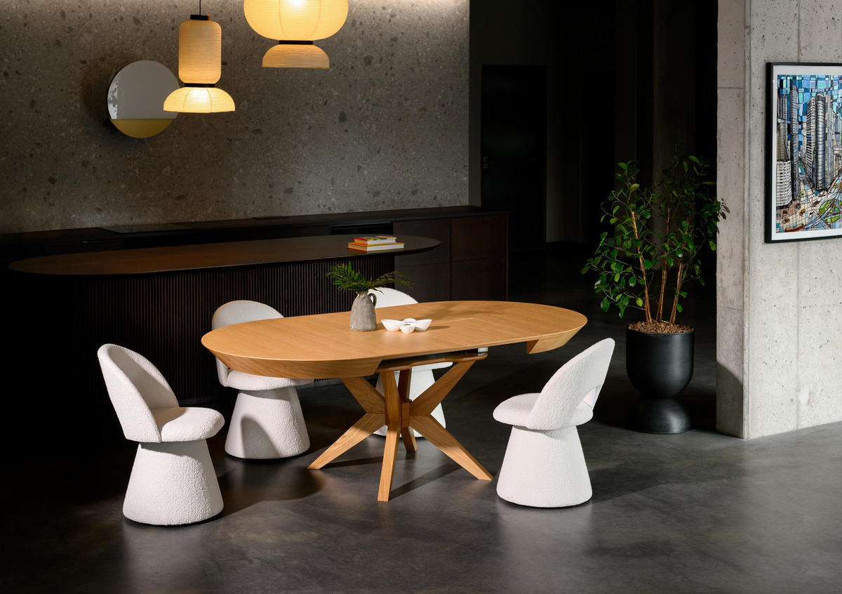 ESSTISCH OVALIS Ausziehbar 120 - 220 / 120 x 76 cm - Eichefarben, Holz (120/120/76cm) - MASSENO