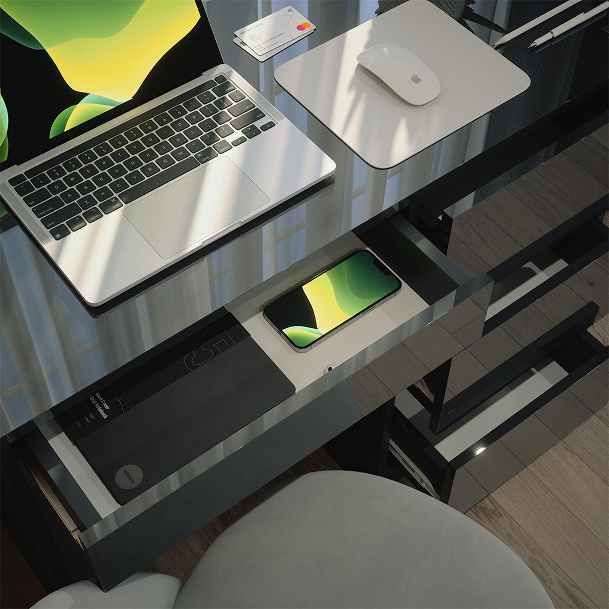 SCHREIBTISCH Sherry Anthrazit Hochglanz 90 x 40 cm mit Schubladen - Schwarz Hochglanz, Holzwerkstoff (40/90/75cm) - Vicco