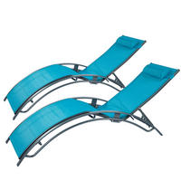 LIEGESTÜHLE Cali aus Stahl Grau 2er-Set + Tisch - Blau, Metall (81/59/157cm) - Concept Usine