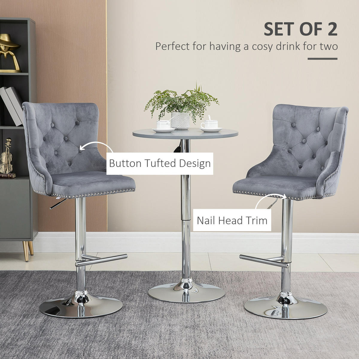 2ER Set Barhocker Barstühle Drehstühle höhenverstellbar modern Hellgrau - Grau, Kunststoff (60/123/49cm) - HOMCOM