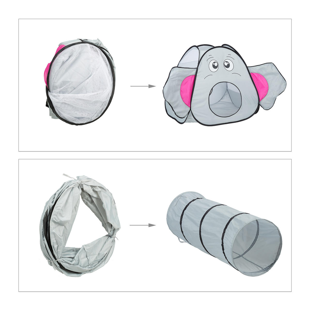 SPIELZELT Grau Pop-Up Elefant - Grau, Textil/Metall (155/200cm) - Relaxdays
