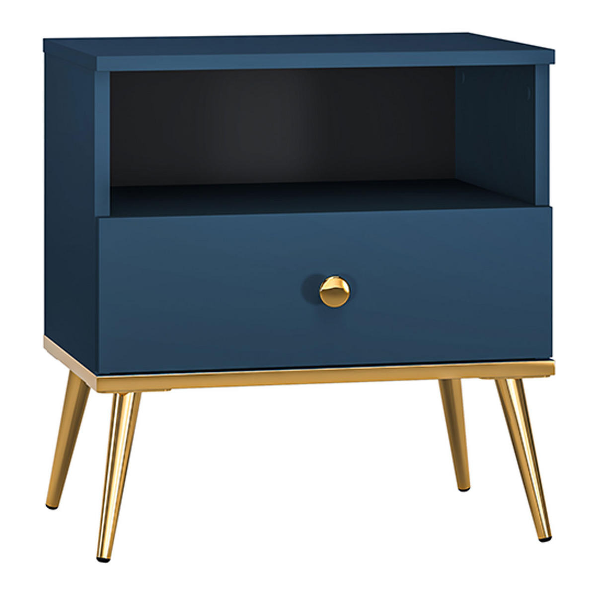 NACHTKONSOLE Marine dunkelblau / gold 50 / 34 / 54cm - Blau/Dunkelblau, Holz/Holzwerkstoff (50/54/34cm) - Feldmann-Wohnen