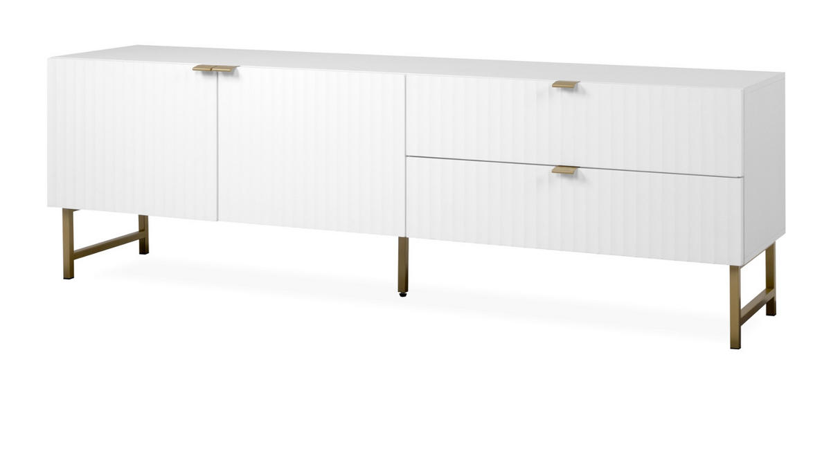 TV-LOWBOARD weiß, Gold 179 cm, TV Unterteil mit Soft-Close und 3D Struktur - Goldfarben/Weiß, Holzwerkstoff/Metall (179/60.5/41cm) - Furn.Design