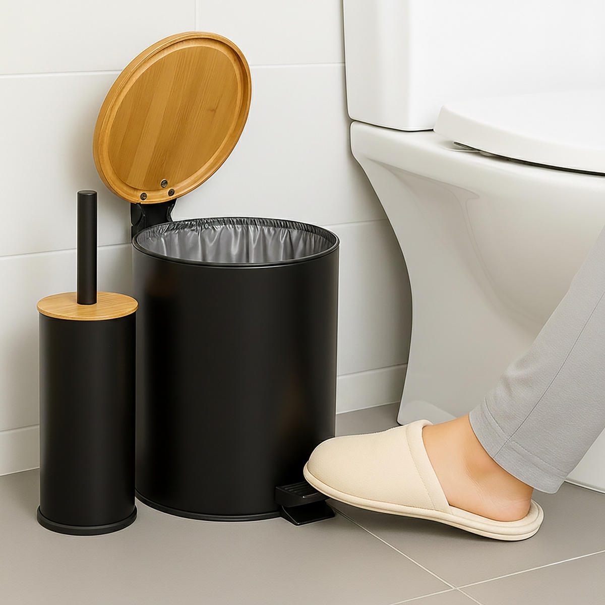 KÚPEĽŇOVÝ set - čierna, kov/drevo (20.5/26/25cm) - Relaxdays