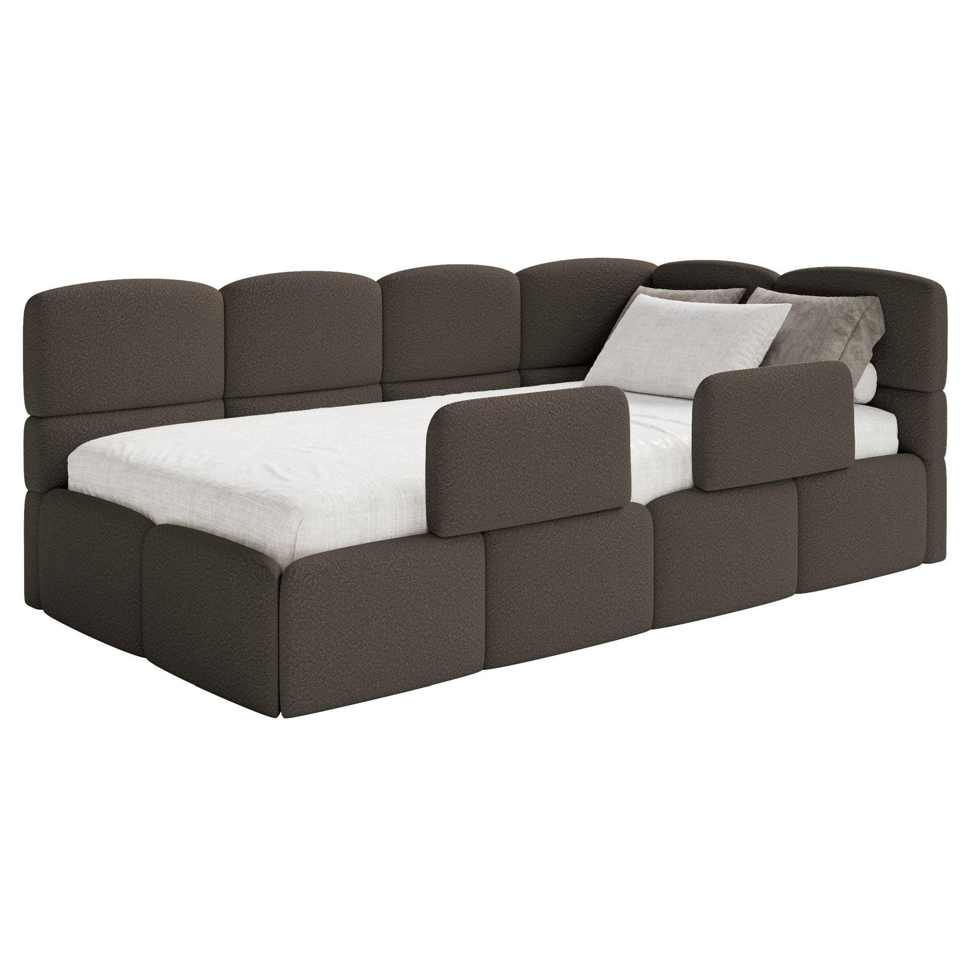 JUGENDBETT Cloudy rechts mit Rausfallschutz Bouclé Braun - Braun, Kunststoff/Textil (90/200cm) - Selsey
