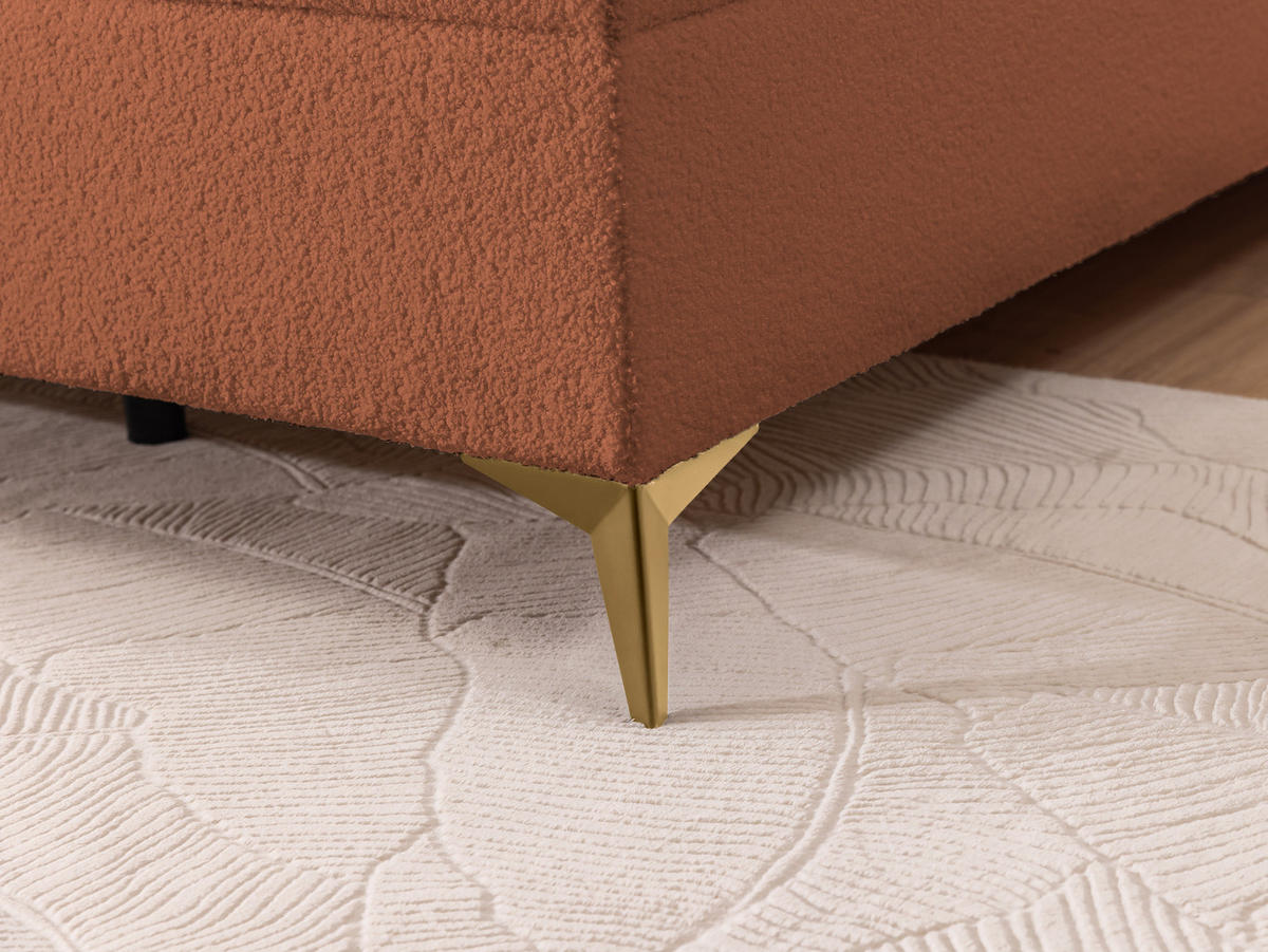 BOXBETT Sonna 200/200 cm Terrakotta Bouclé-Stoff mit abgerundetem Kopfteil und mit goldenen Metallfüßen - Terra cotta/Goldfarben, Holz/Textil (200/200cm) - S-Style Möbel