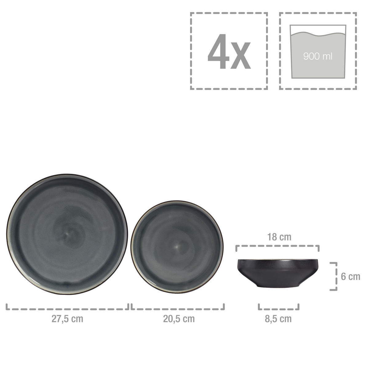 TAFELSERVICE HELSINKI - 12 teilig aus Steingut - Grau, Keramik (34.5/33/41.5cm) - Sänger