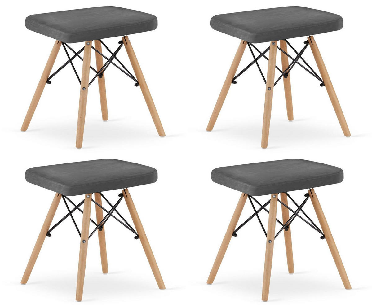 HOCKER 4er Set, Velours in Grau, für Wohnzimmer, Küche oder Büro - Grau, Textil (43/46/33cm) - Best For Home