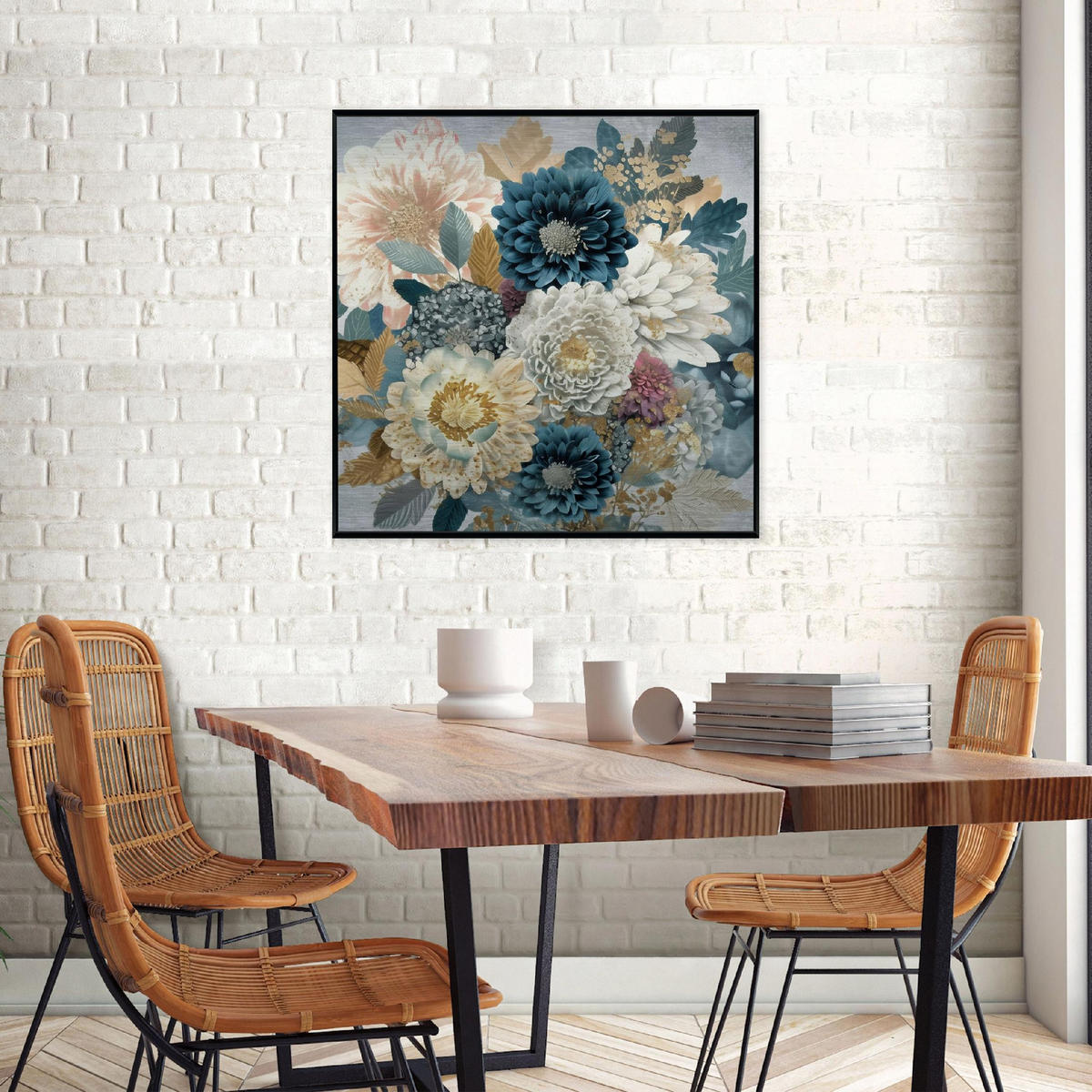 BILDER mit Rahmen Blumen Pfingstrosen Blau 80x80 cm - Multicolor, Metall (80/80cm) - Wallarena