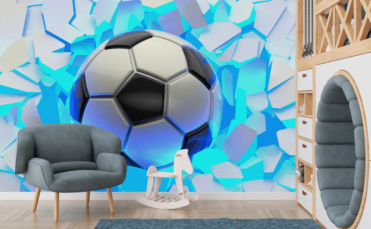 FOTOTAPETE Fußball Sport Abstraktion 3D 315x210cm - Blau/Schwarz, Papier (315/210cm) - Muralo