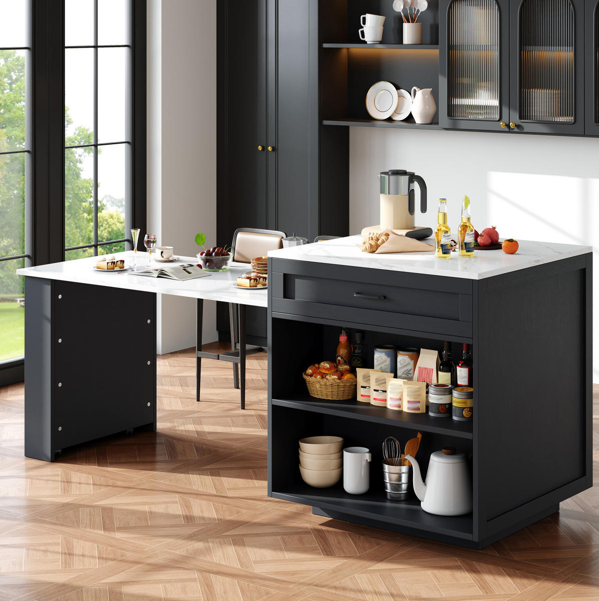 BARTISCH ausziehbar mit Stauraum 133-202 x 70 x 93,5 cm Schwarz - Schwarz, Holz (70/93.5/202cm) - Beauniv