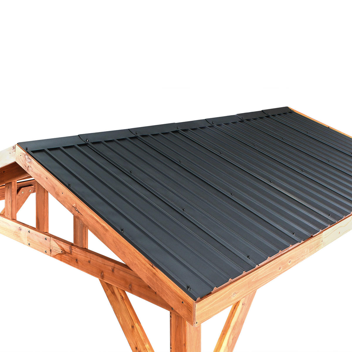 ZAHRADNÍ PAVILON Jedlové dřevo 296/350 cm Hnědý/Šedý Secchia - tmavě šedá/hnědá, dřevo (296/256/350cm) - Beliani