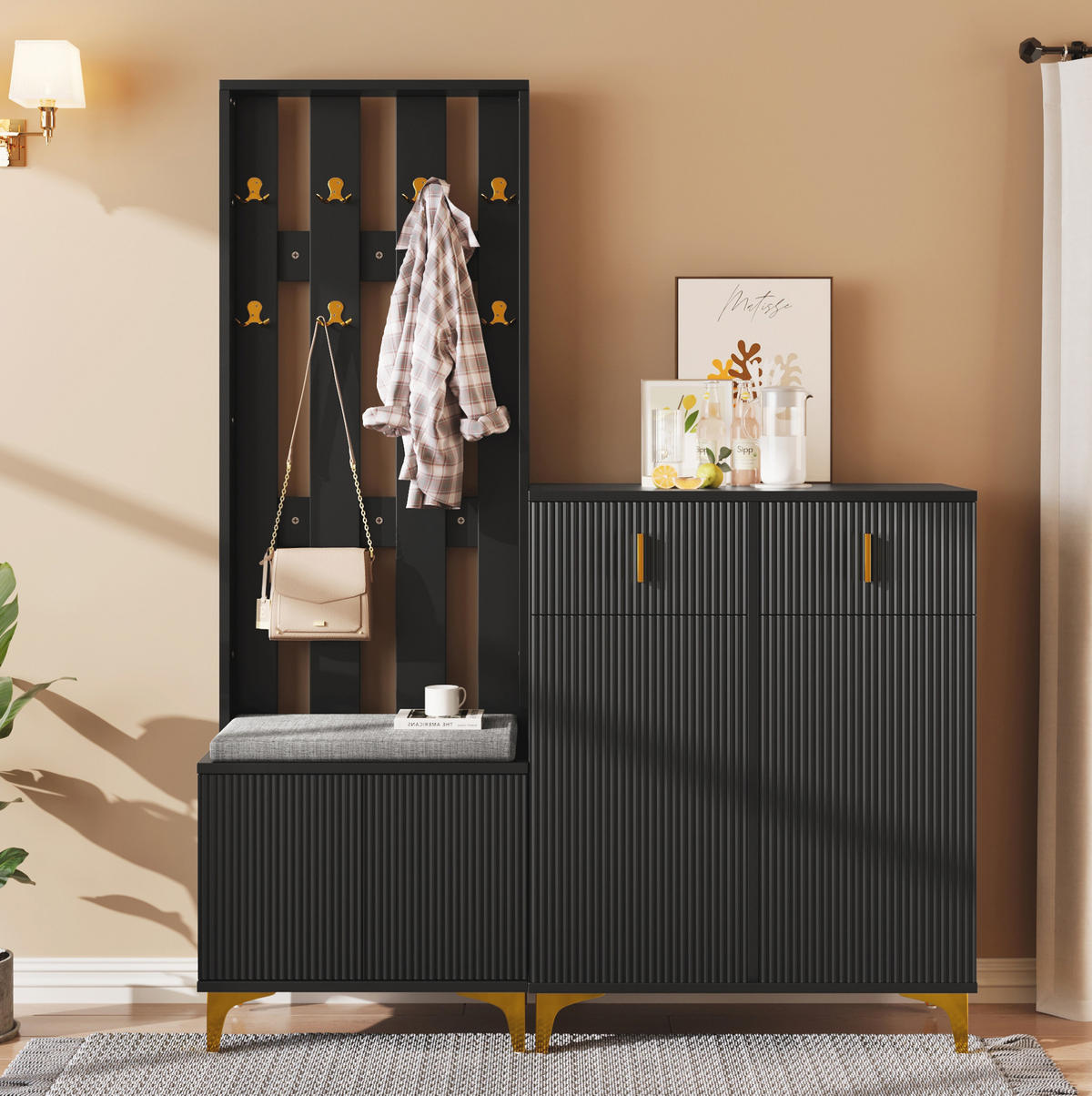 SCHUHSCHRANK 83/101/35 cm Schwarz aus Spanplatte mit Garderobe - Schwarz, Holzwerkstoff (83/101/35cm) - OKMYHOME