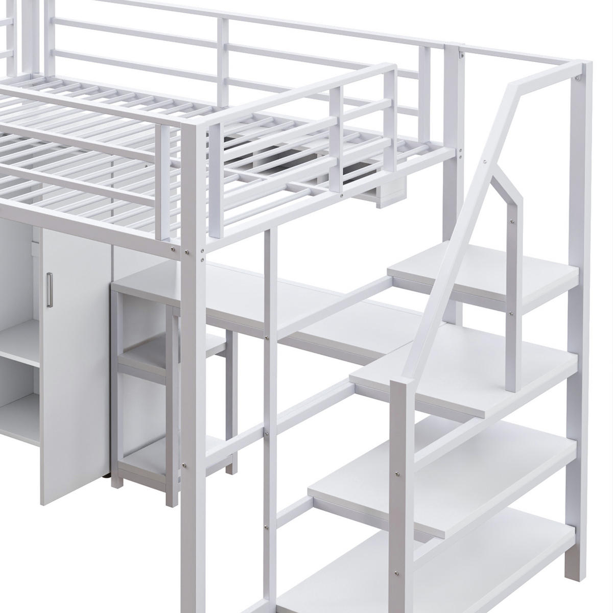 HOCHBETT 140x200cm Weiß Kleiderschrank Regale Ablageleiter Schreibtisch - Weiß, Metall (140/200cm) - FLIEKS