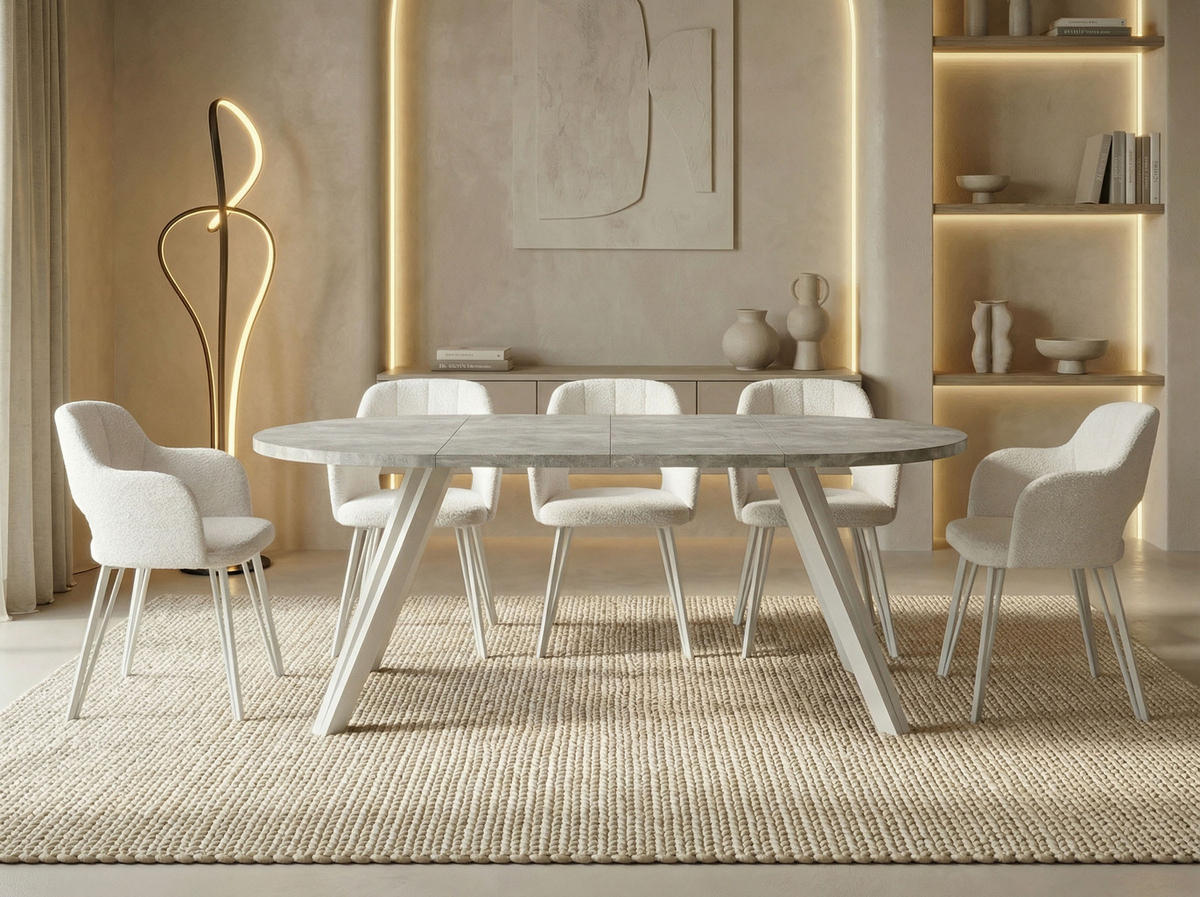 ESSTISCH Ravero runder ausziehbarer, Beton grau 100-180/100/77 cm - Hellgrau/Weiß, Holz/Holzwerkstoff (100/100/77cm) - WFL GROUP