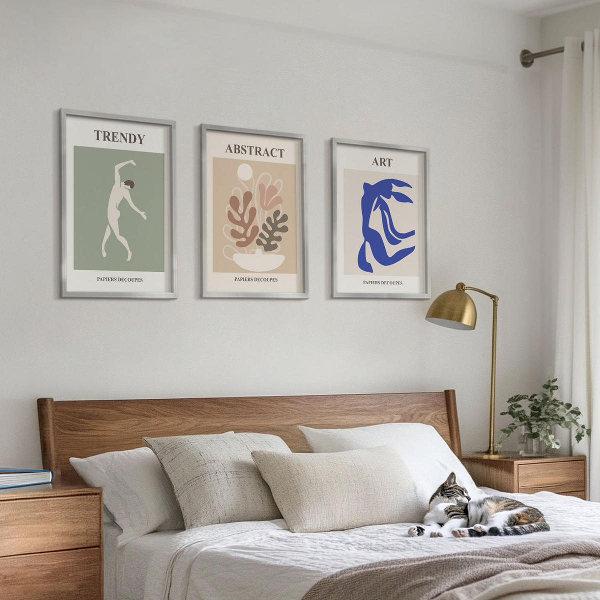 WANDBILDER 3er Set - 40x60 cm Silberner Rahmen - Matisses stilvolle Pflanzenfiguren - Silberfarben, Kunststoff (40/60cm) - ArtPrintCave