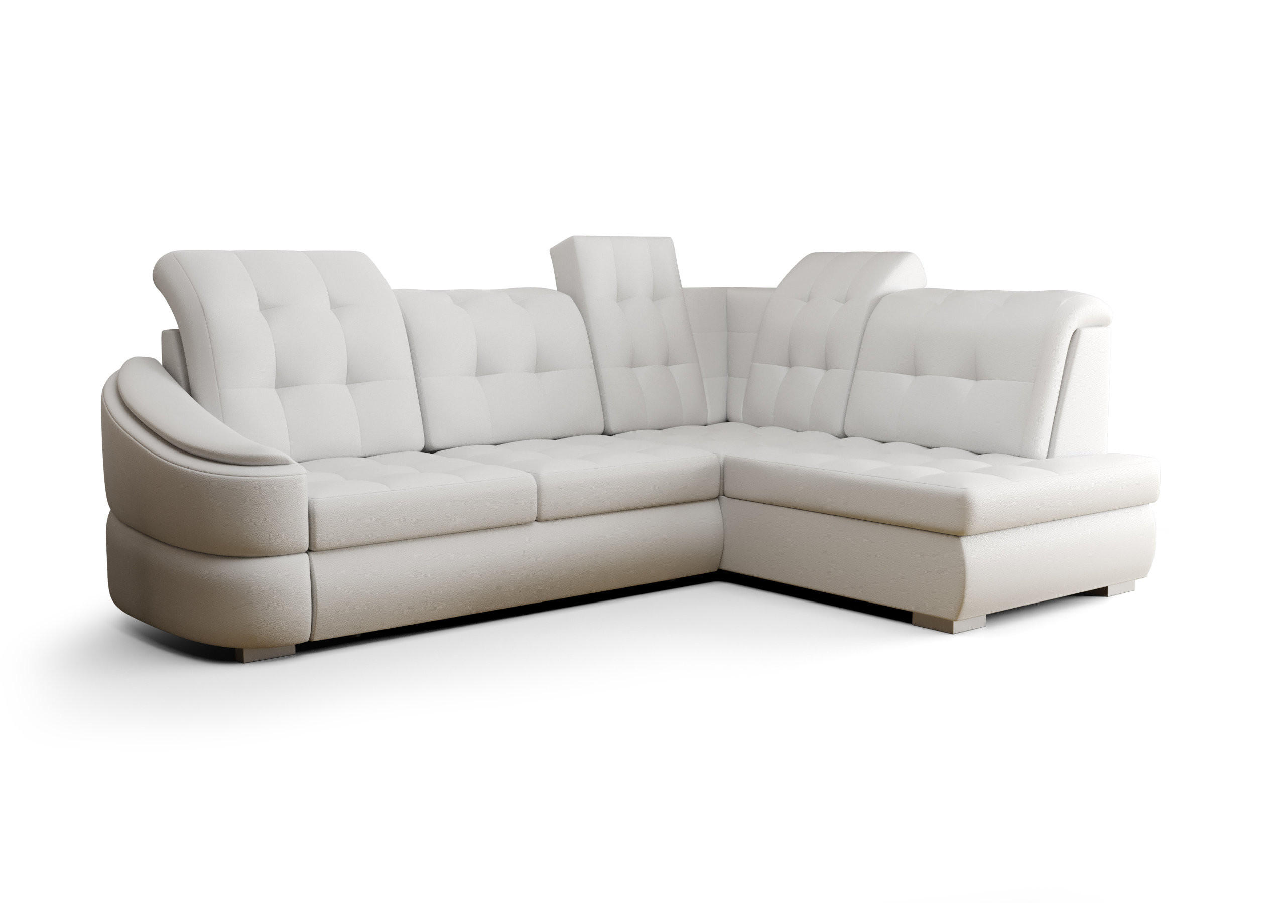 ECKSOFA KONGO RBN09, Eckcouch in L-Form mit Schlaffunktion, Farbe: Weiß, Kunstleder, Ottomane Rechts - Weiß, Textil (260/180cm) - O-Sofa