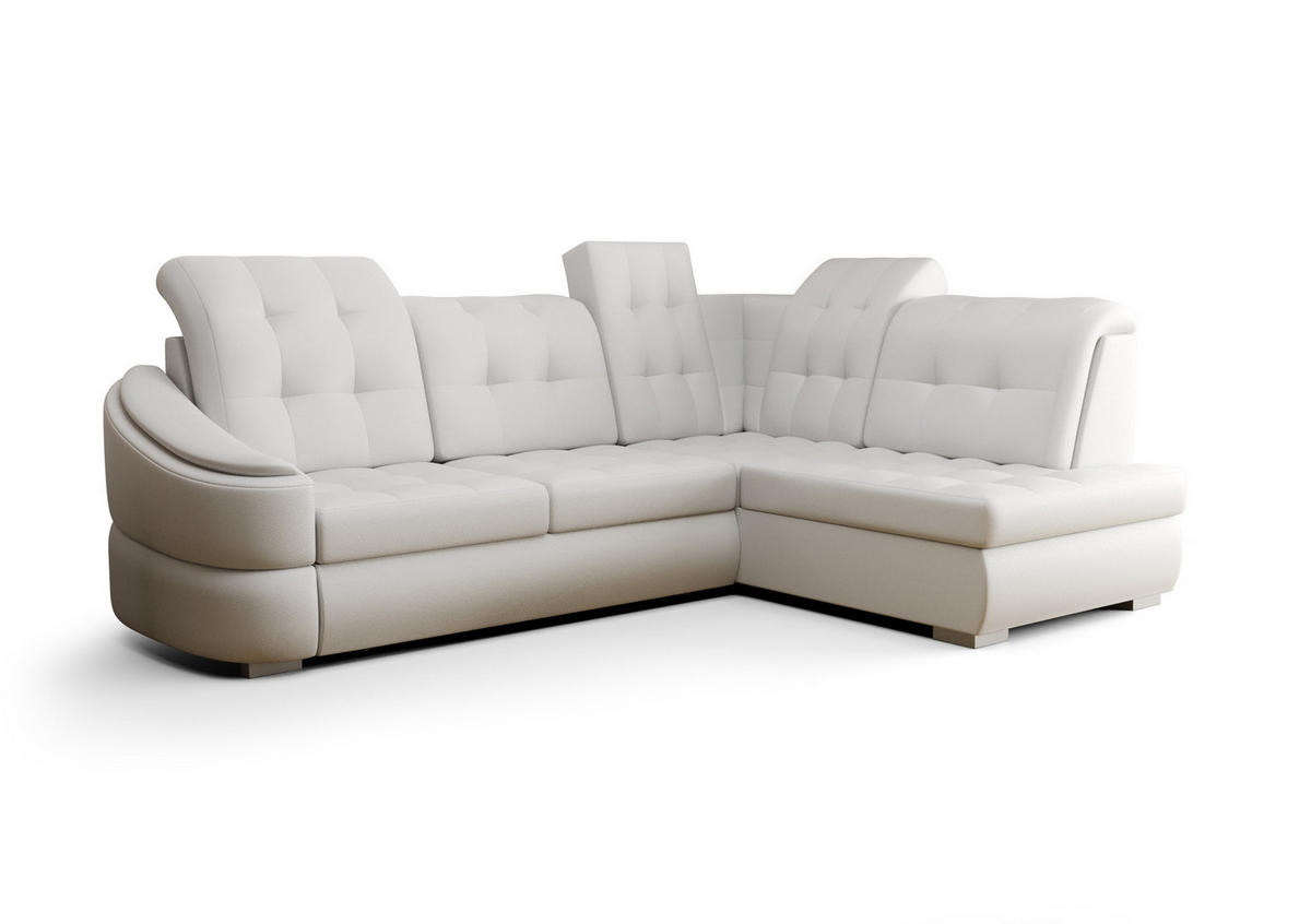 ECKSOFA KONGO RBN09, Eckcouch in L-Form mit Schlaffunktion, Farbe: Weiß, Kunstleder, Ottomane Rechts - Weiß, Textil (260/180cm) - O-Sofa