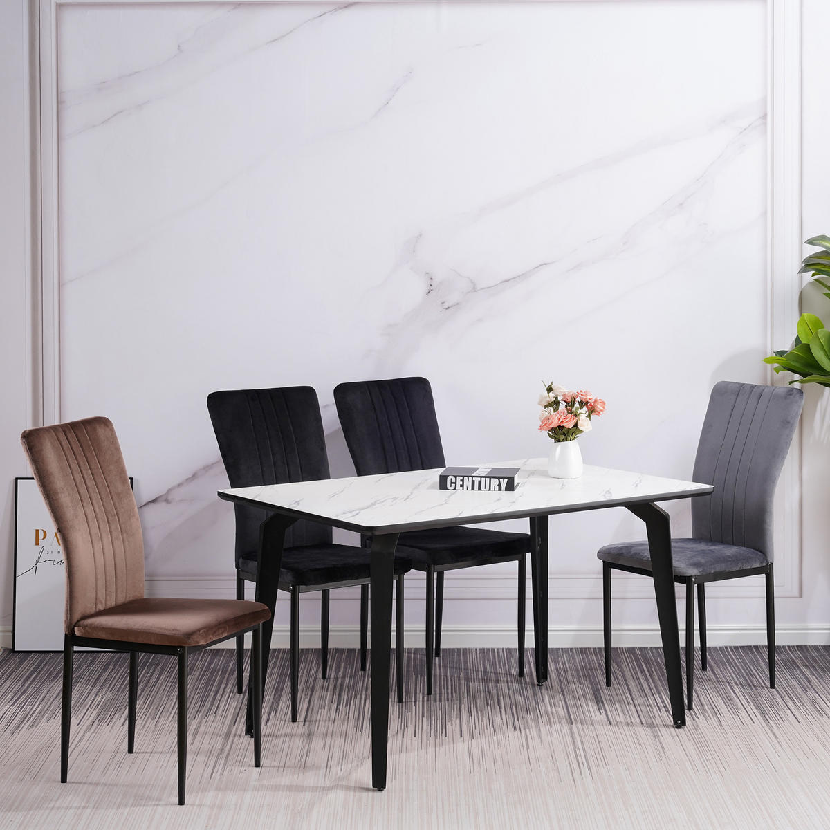 STUHL MODENA Samtbezug Metallbeine 4er Set Grau - Grau, Textil/Metall (42/96/43cm) - Albatros